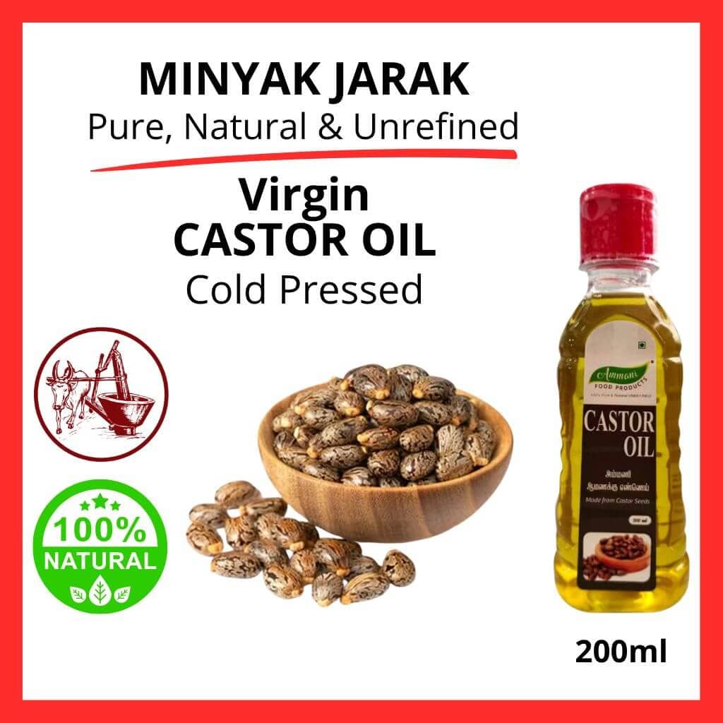 Virgin Castor Oil / Minyak Jarak 200ml (Wood Cold Pressed / Perahan